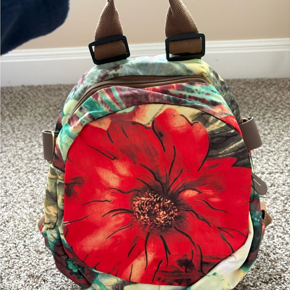 Floral Backpack with Red Flower Design